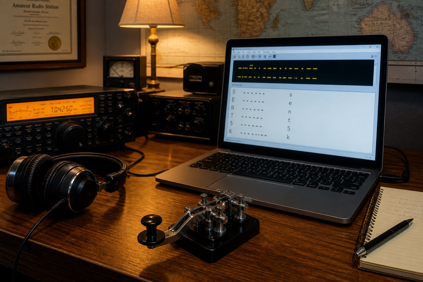 Morse code coder encoding English text into dits and dahs.