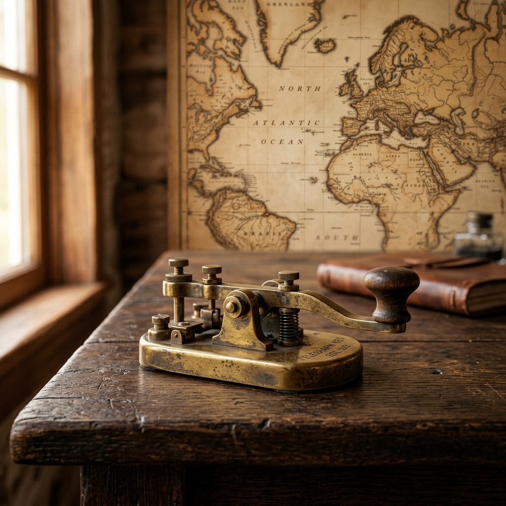 A vintage telegraph key representing the history of morse code.
